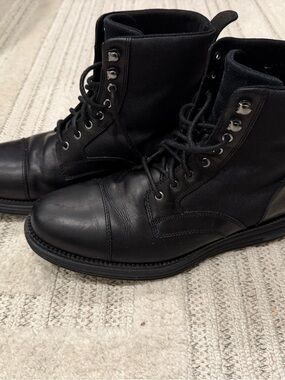 Cole Haan Black Leather & Fabric Lace-Up Combat Boots
